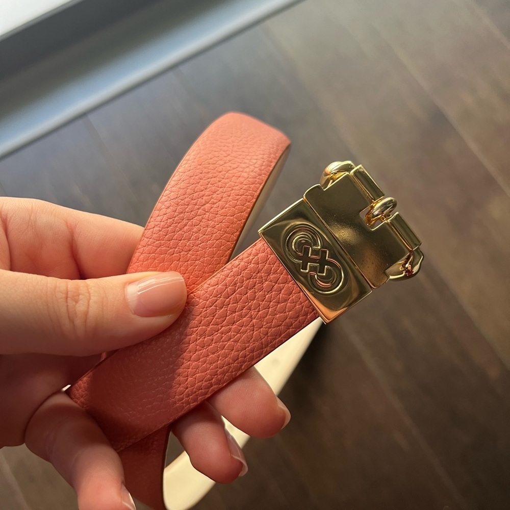 Cole Haan coral and ivory leather Belt with Gold Buckle